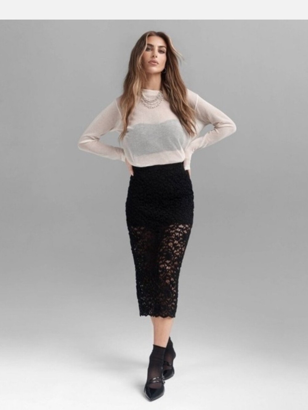 Future Collective Women's Lace Midi Skirt Black Size XS